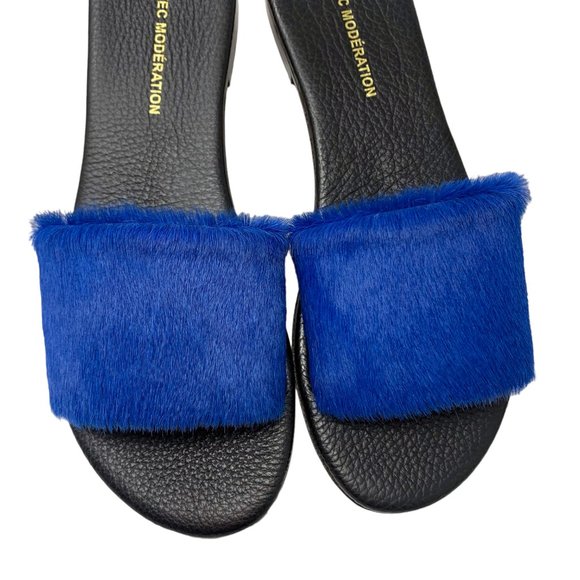 AVEC MODÉRATION Bora Bora Royal Blue Pony Hair Leather Slides - Picture 6 of 11
